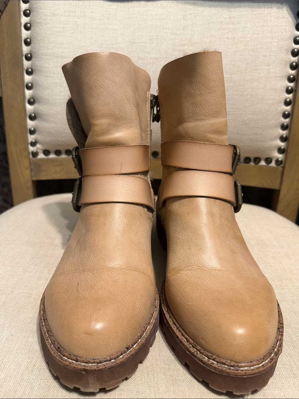 Blowfish Malibu Tan Vegan Leather Ankle Booties Size 8.5